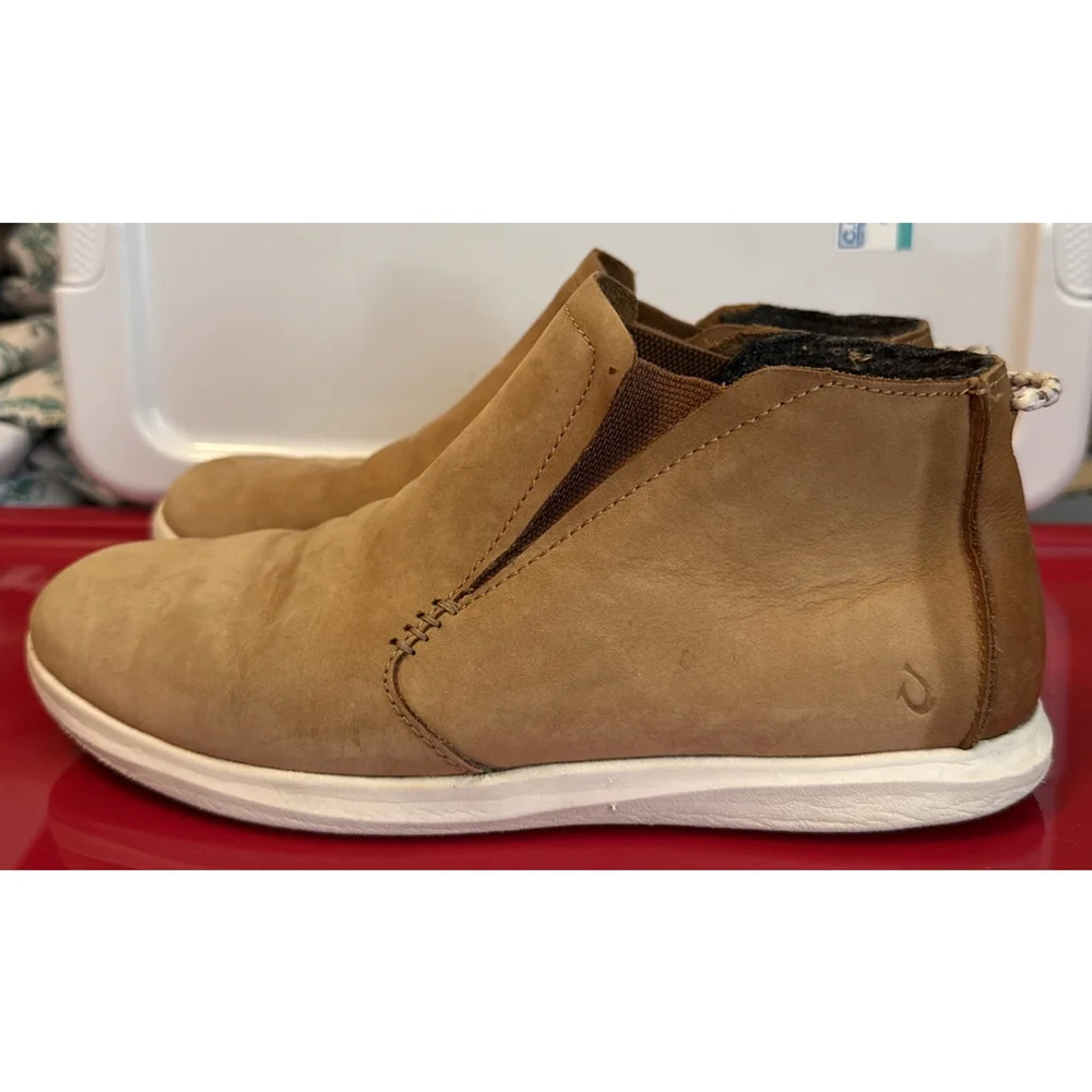 Olukai Hawai'iloa Manu Hope Women's Leather Booties Size 8.5 Tan Soft